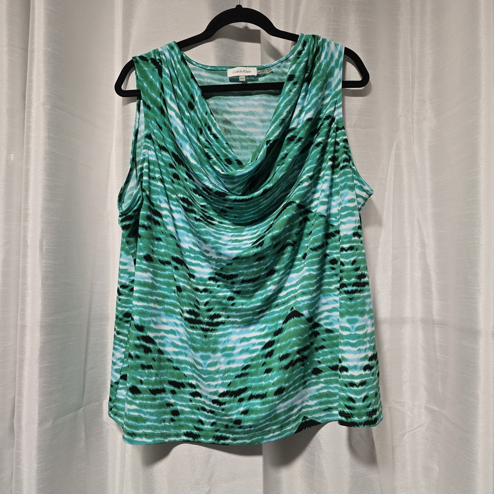 Calvin Klein Green Green Printed Cowl Neck Sleeveless Tank Top